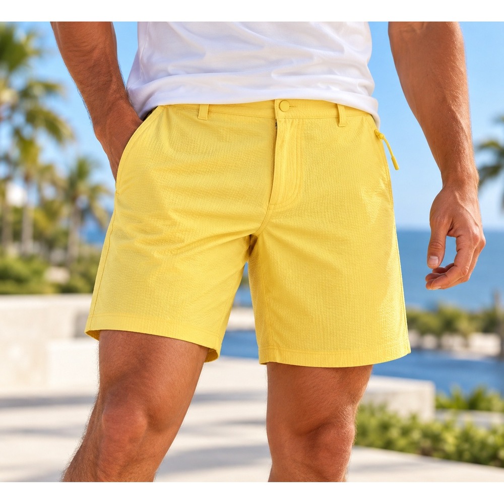 VRST Resort Short Men Large Yellow Seersucker Summer Beach Coastal Preppy Luxury